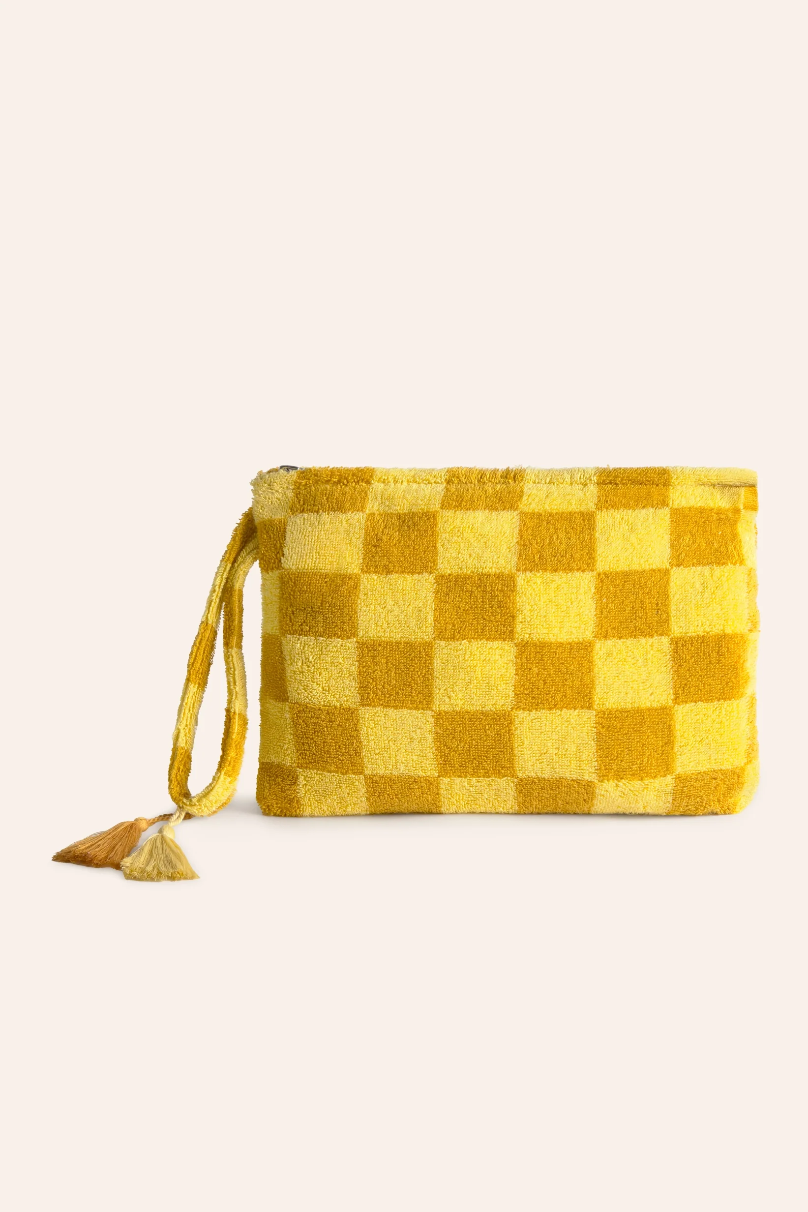 Bolso de mano de algodón rizo con diseño a cuadros mostazas Pipa - Image 8