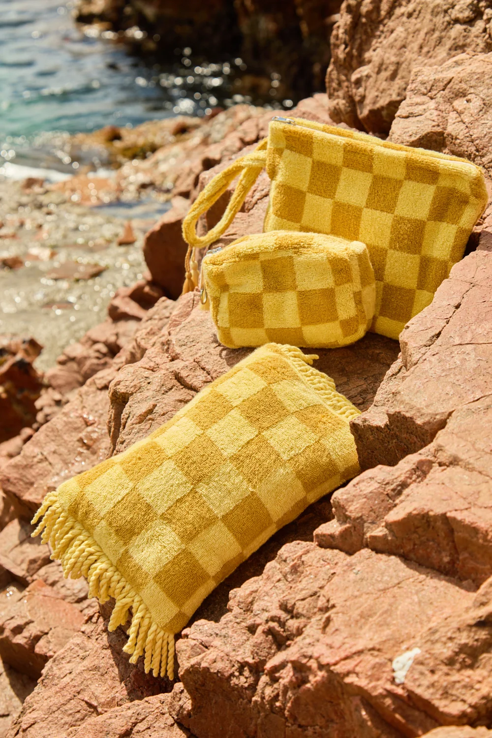 Bolso de mano de algodón rizo con diseño a cuadros mostazas Pipa - Image 2