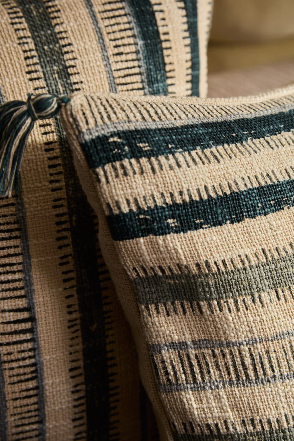 Funda de cojín rectangular de algodón con a rayas en tonos azules Tacna - Image 3