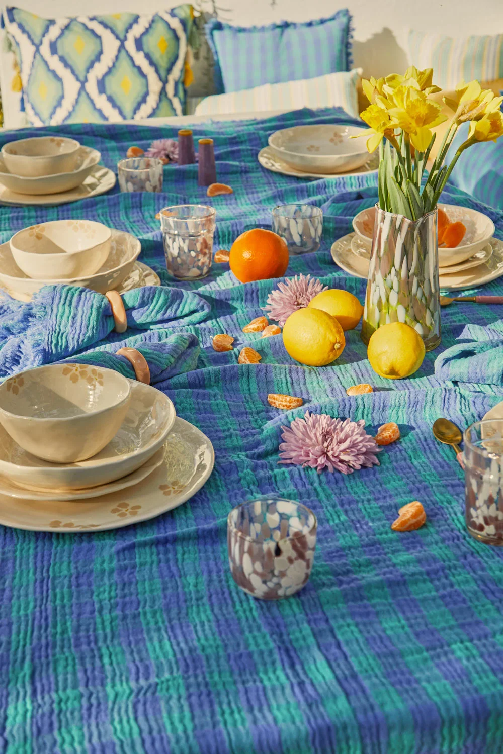 Mantel de algodón vichy azul Nasau - Image 4